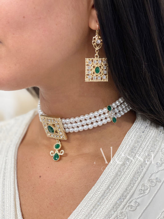 Parure Mina Ivoire pierre verte